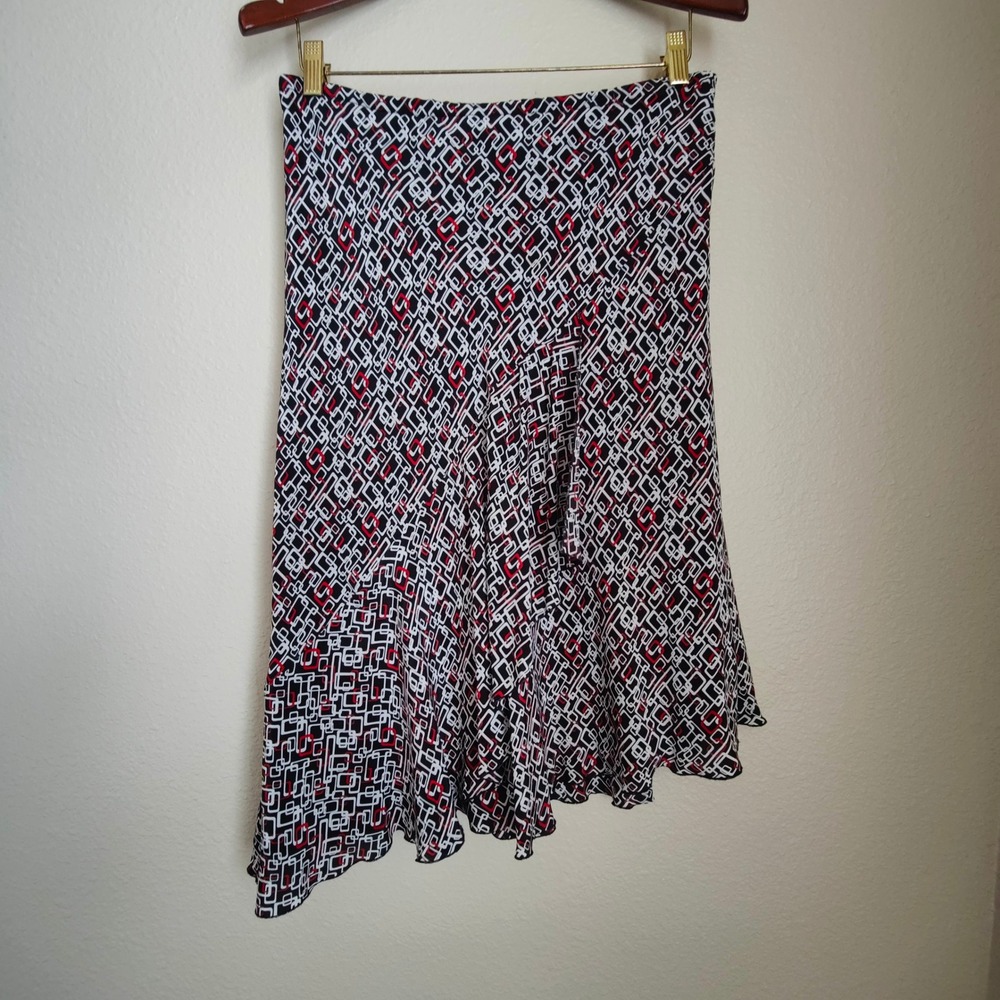 Vintage 90s Silk Geometric Abstract Midi‎ Skirt Asymmetric Flutter Fairy Grunge